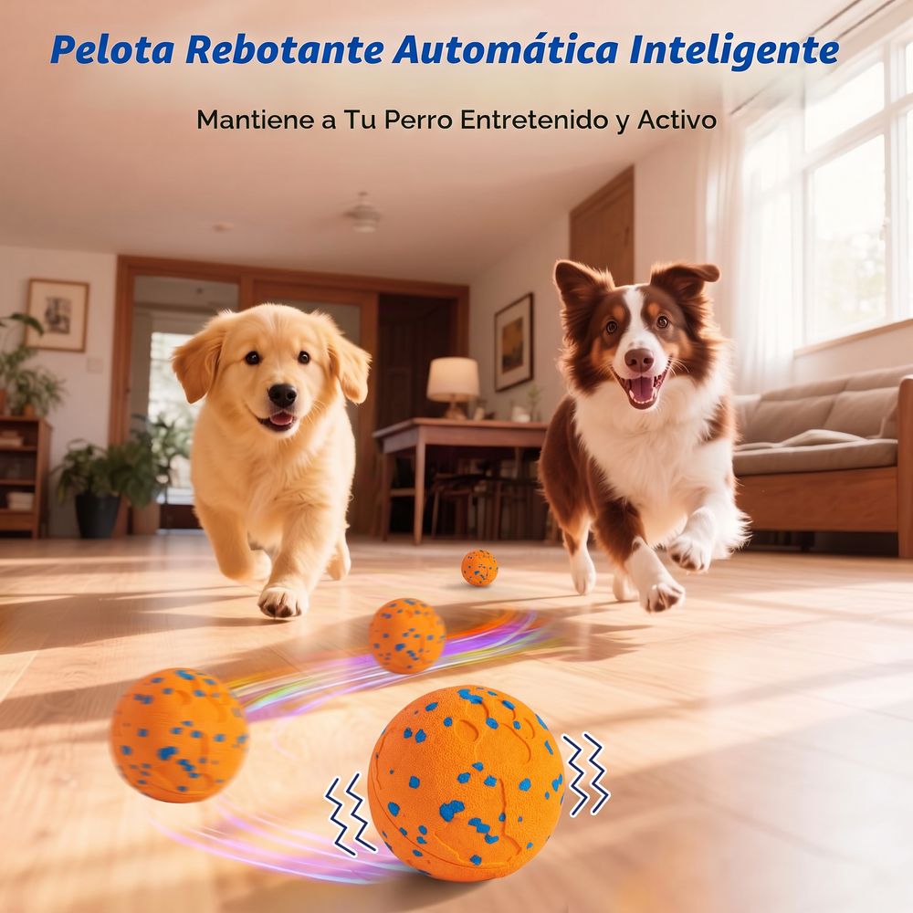 Perros persiguiendo la pelota en el salón